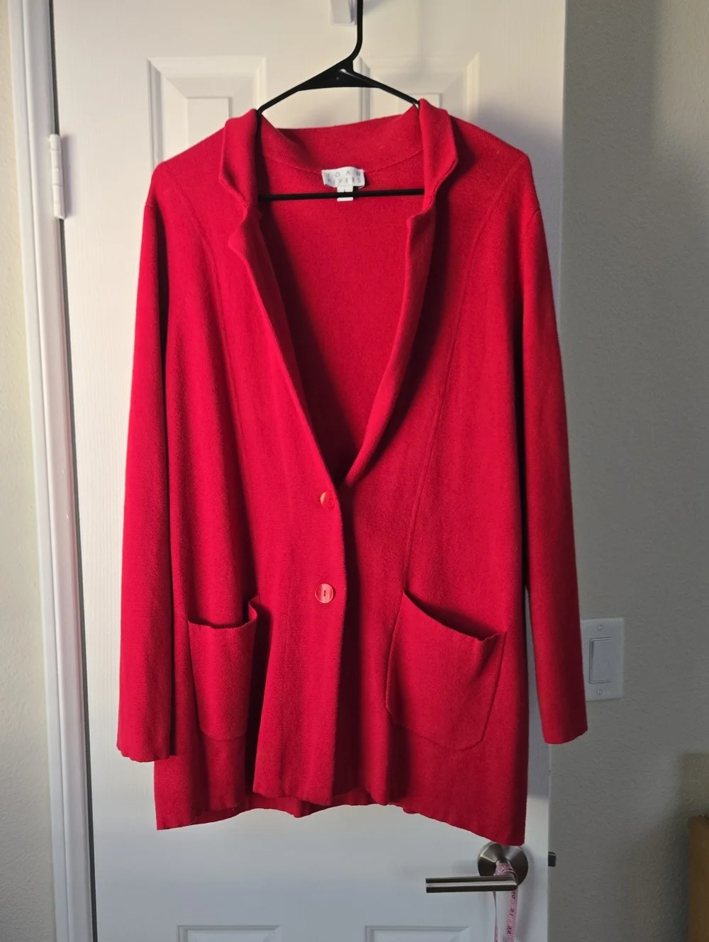 Joan Rivers Textured Red Cardigan Blazer w/ Pockets-Lg
